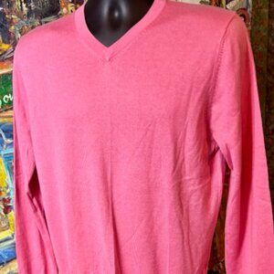 Faconnable Men's V-Neck Sweater-Long Sleeve-Silk Cotton Cashmere-Pink-Medium